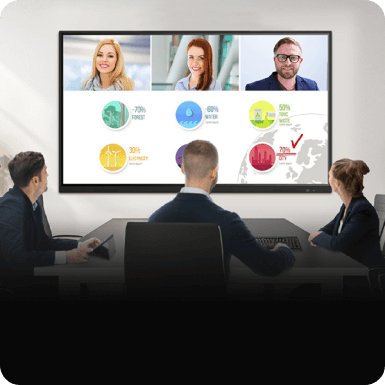 People sitting around a conference room looking at a creatboard for a meeting